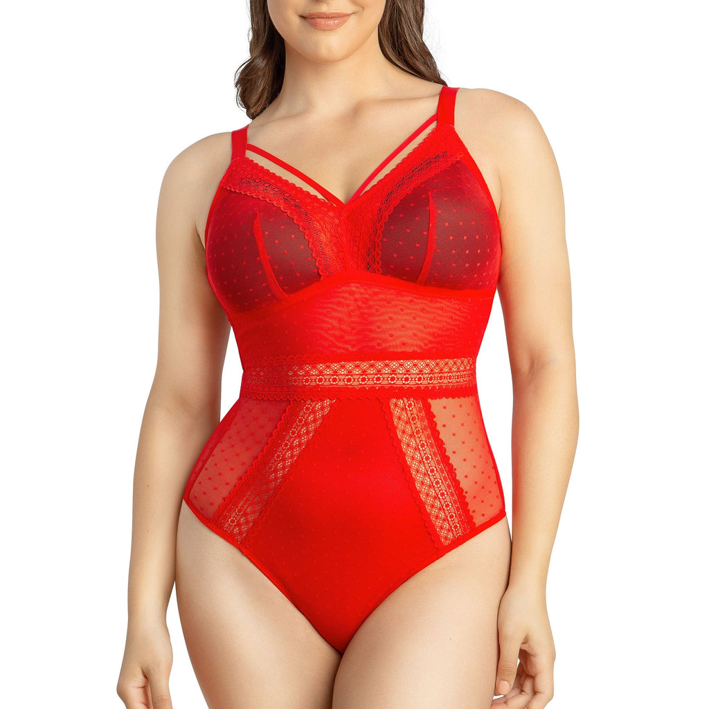 Parfait Lingerie Bodysuit PARFAIT Mia Dot P6017 Women's Sexy Wire-free Bodysuit Lingerie - Racing Red