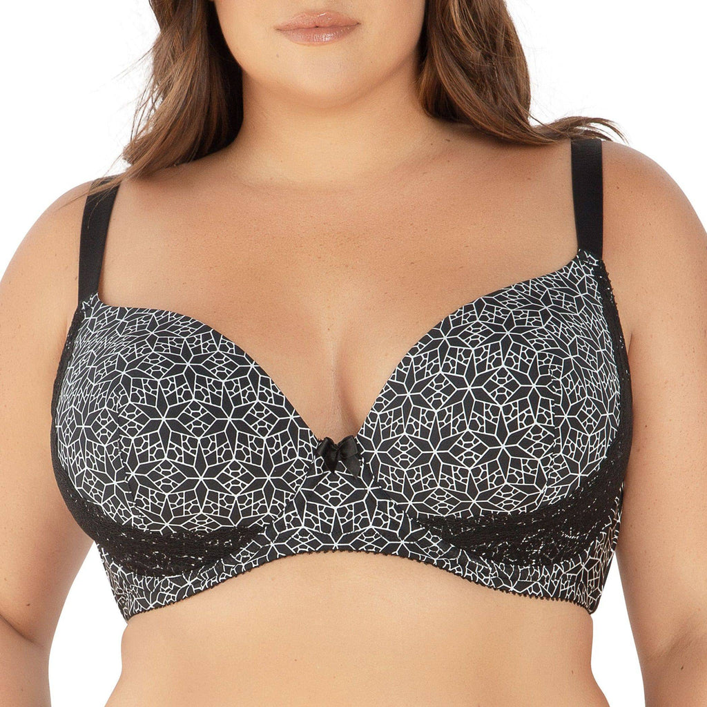 Parfait Lingerie Casey full bust padded plunge T-shirt bra in black mosaic with molded cups and smooth finish.