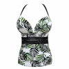 Parfait Lingerie Christy underwire halter tankini top with deep V neckline and wild leaf print, offering shaping support.