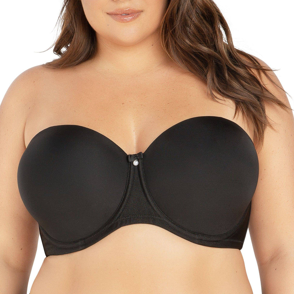 Black Elise full bust strapless bra by Parfait Lingerie, front view showing smooth fabric and supportive design.
