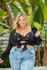 Parfait Lingerie Casey Full Bust Padded Plunge T-Shirt Bra - Black w/ Rose Print