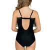 Black ruffle keyhole one-piece swimsuit by Parfait Lingerie, showing back view with ruffled details and sleek fit.