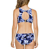 Back view of Parfait Lingerie Storm cut-out racerback one-piece swimsuit with ink print design.