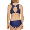Parfait Lingerie Storm cut-out racerback one-piece swimsuit in twilight color, shown from the back with sleek design and cut-out details.