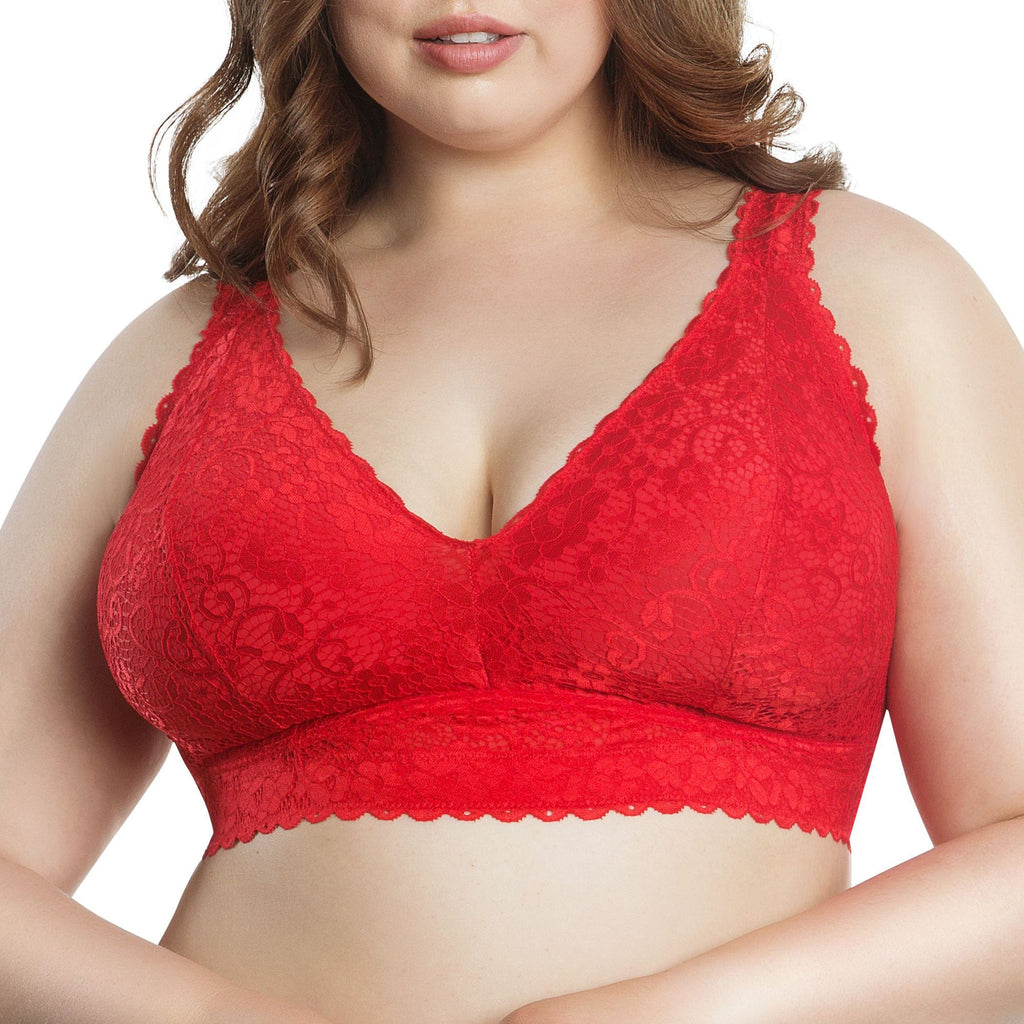 Parfait Lingerie Bralette PARFAIT Adriana P5482 Women's Curvy and Full Bust Supportive Wire-free Lace Bra  - Racing red