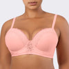 Parfait Lingerie Brigitte demi cup underwire balconette longline bikini top with embroidery detail in Peach Bud, front view.