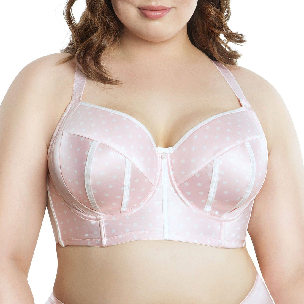 Charlotte full bust padded longline bra by Parfait Lingerie in Petal Pink Dot with underwire, showcasing the front view of the bra.