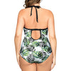 Christy underwire one-piece swimsuit by Parfait Lingerie with deep V neck, wild leaf print, and shaping support, shown from the back.