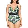 Parfait Christy underwire one-piece swimsuit with deep V neck and wild leaves print, providing shaping support and a flattering fit.