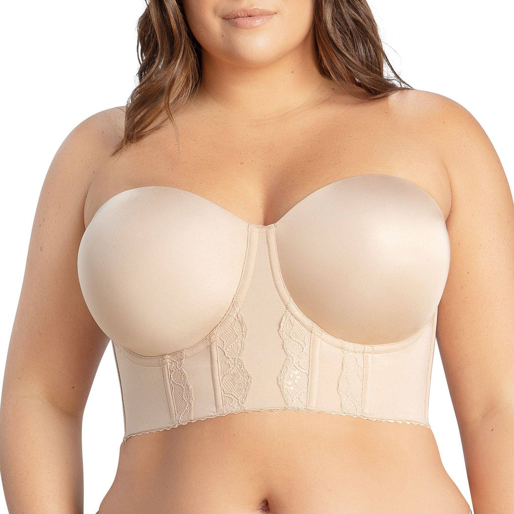 Full-length front view of the Parfait Elissa full bust longline strapless bra in European Nude, showing smooth contour and supportive fit.