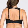 Black Keira halter bikini top by Parfait Lingerie featuring crochet design and underwire support, shown from the back.