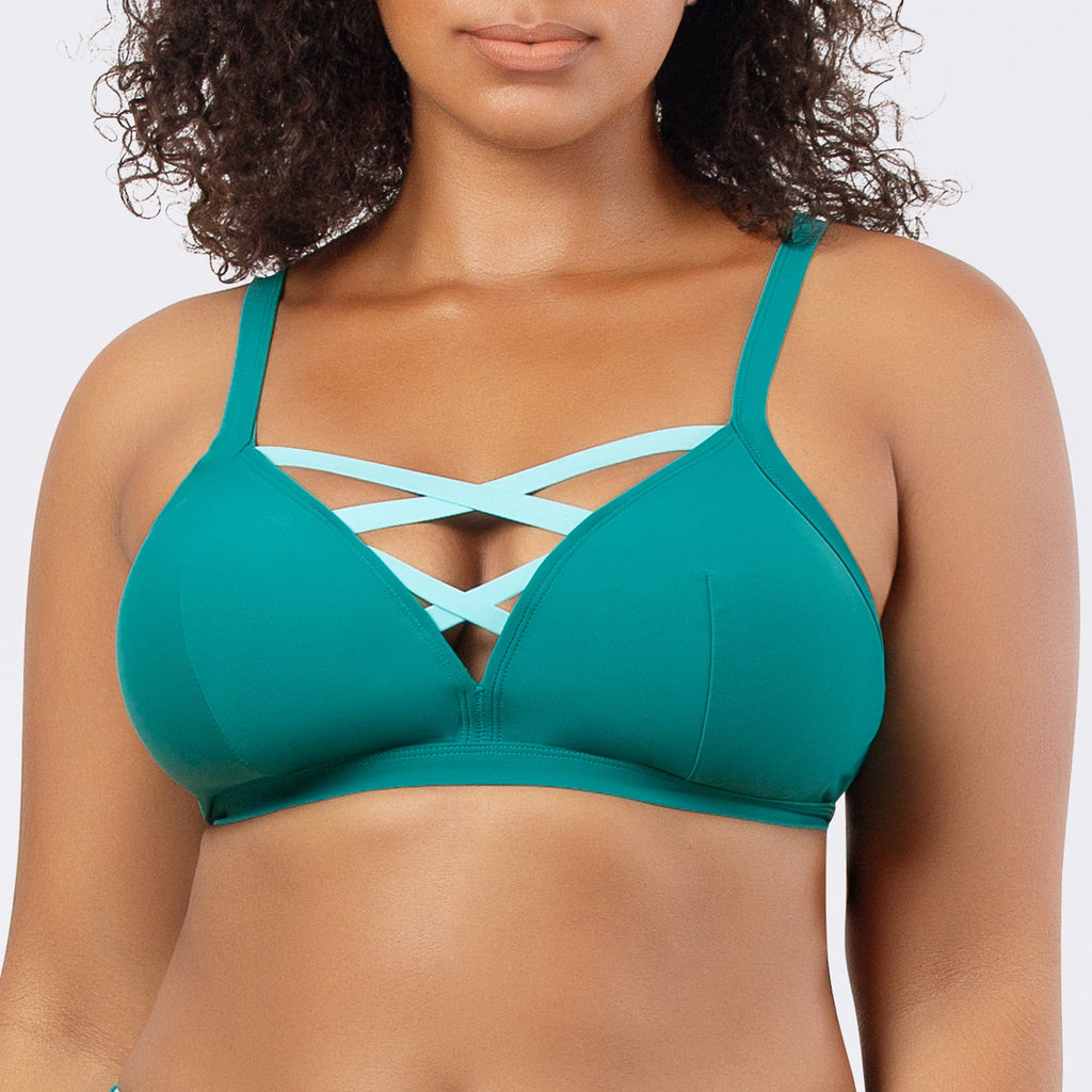 Parfait Lingerie PARFAIT Lauren S8222 Wireless Triangle Bikini Top with Strappy Back and Removable Padding - Dark Mint