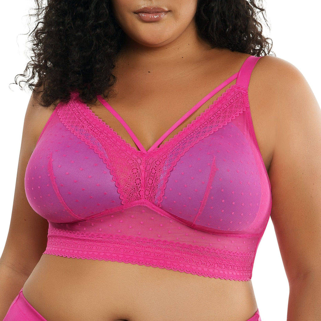 Bright pink Mia wire-free full bust padded bralette by Parfait Lingerie with mesh details and comfortable fit.