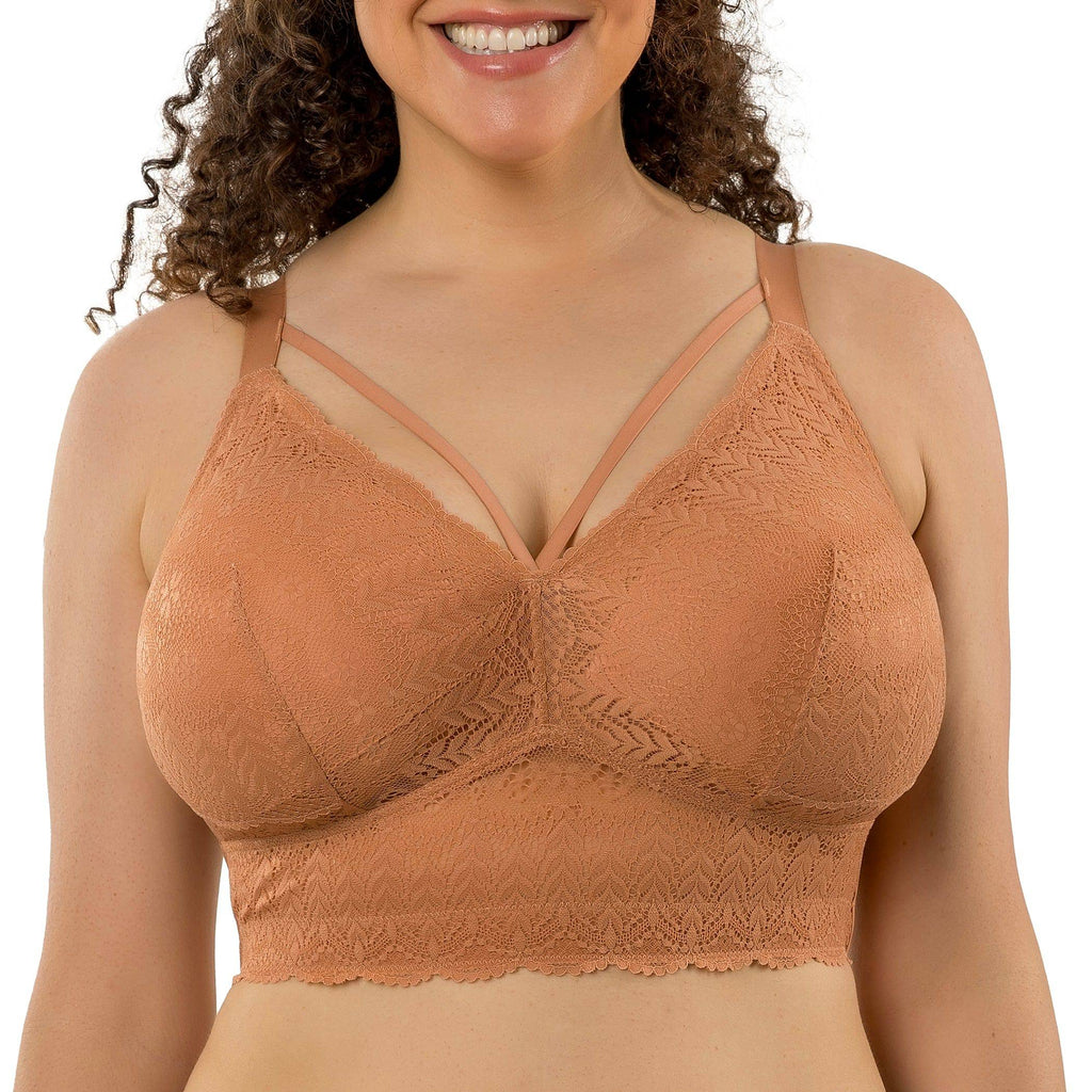 Mia wire-free full bust lace bralette by Parfait Lingerie in cork color, featuring padded lace cups and adjustable straps.