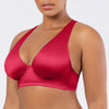 Parfait Rita longline bikini top with cross back straps and shirred contour cups in cherry color, shown from side view.