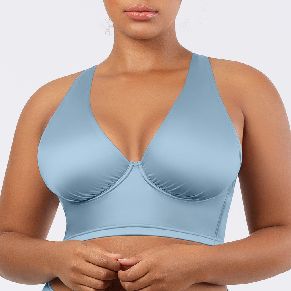 Parfait Lingerie PARFAIT Rita S8142 Longline Bikini Top with Cross Back Straps and Shirred Contour Cups - Dream Blue