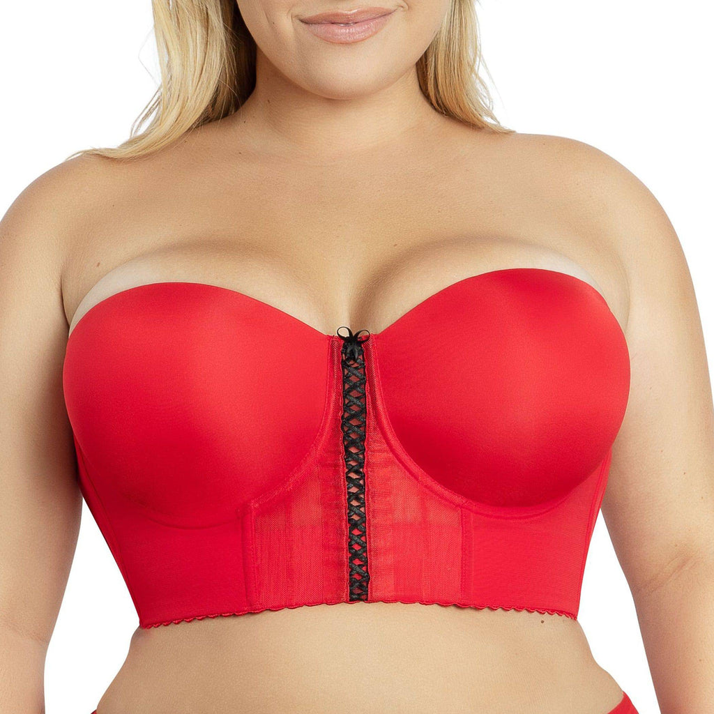 Shea full bust longline strapless bra by Parfait Lingerie in racing red, front view showing smooth fabric and supportive design.