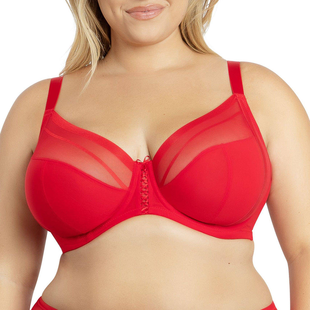 Racing red Shea full bust unlined plunge bra by Parfait Lingerie, front view showing supportive design and smooth fabric.