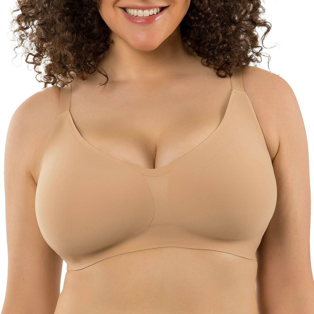 Seamless, wire-free Parfait Lingerie Simplicity Full Bust Everyday Bra in bare color, front view showing smooth cups and supportive fit.