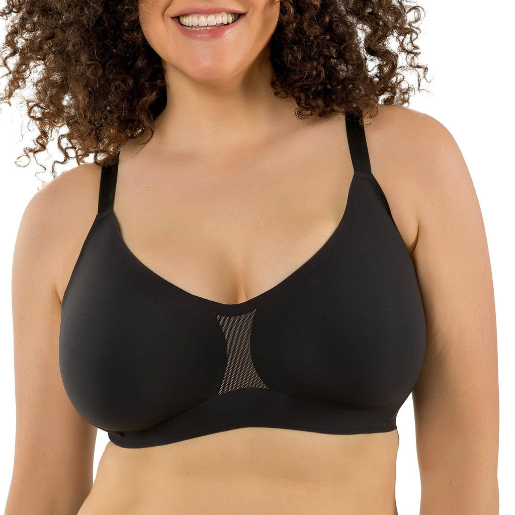 Black Parfait Lingerie Simplicity full bust everyday bra with seamless wire-free design, front view showing smooth cups and straps.