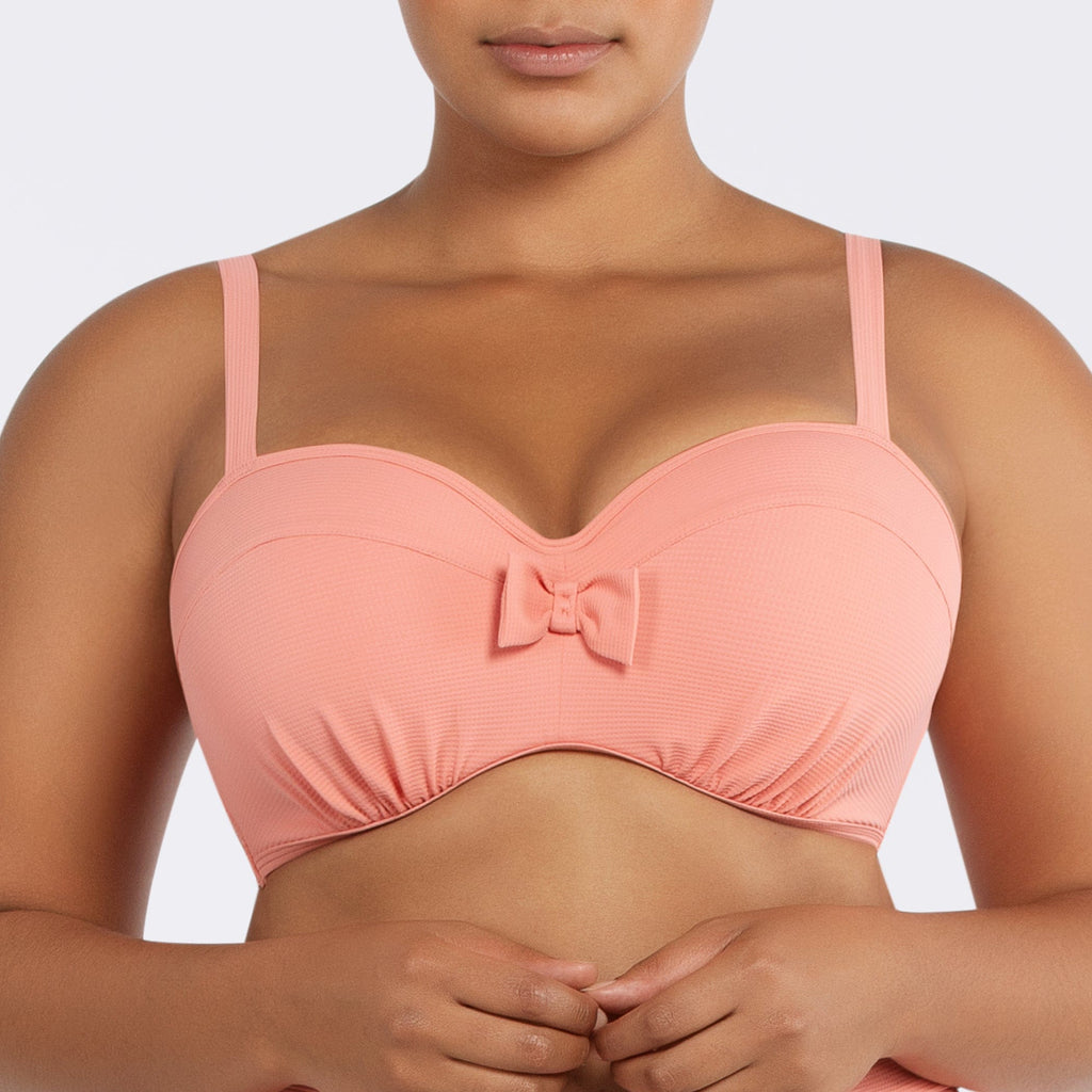 Pink blush Vivien Balconette underwire bikini top by Parfait Lingerie, front view featuring vintage-inspired design and supportive fit.