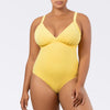 Vivien One Piece Swimsuit by Parfait Lingerie featuring shelf bra, shirred detail, and bow back in Lemon Drop color.