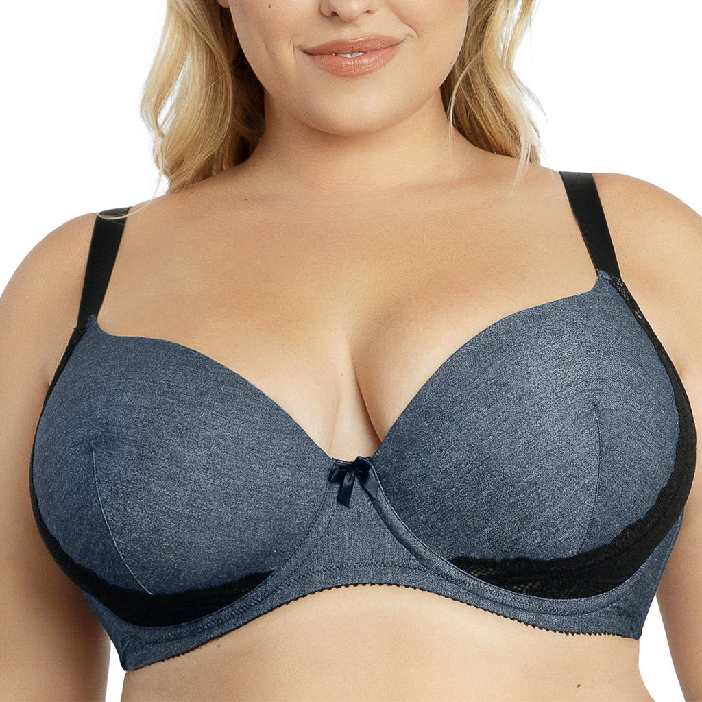 Dark blue denim Casey full bust padded plunge T-shirt bra by Parfait Lingerie, featuring molded cups and supportive design.