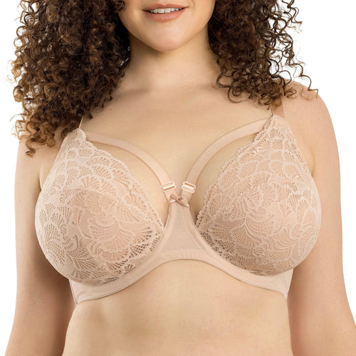 Parfait Lingerie PARFAIT Olivia P4000 Full-Busted Unlined Non-Padded Plunge Strappy Lace Bra - Cameo Rose