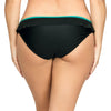 Black microfiber bikini bottom with ruffle waistline detail from Parfait Lingerie, shown from the back with emerald accents.