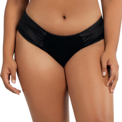Black Rita vintage-inspired bikini bottom by Parfait Lingerie with shirred sides and hip-level fit, front view.