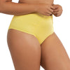 Parfait Lingerie Vivien high waist bikini bottom with full coverage in lemon drop print, retro style, shown from side view.