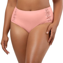 Parfait Lingerie Brigitte high-waist bikini bottom in Peach Bud, front view showing smooth fit and stylish design.