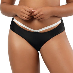 Parfait Lingerie PARFAIT Lauren S8223 Womens High Waist Bikini Bottom Contrast Panel Sculpting Swimwear - Black w White