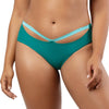 Dark mint Lauren high waist bikini bottom by Parfait Lingerie with contrast panel design, front view showing sculpting fit.