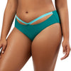 Dark mint Lauren high waist bikini bottom with contrast panel design from Parfait Lingerie, shown from side view.