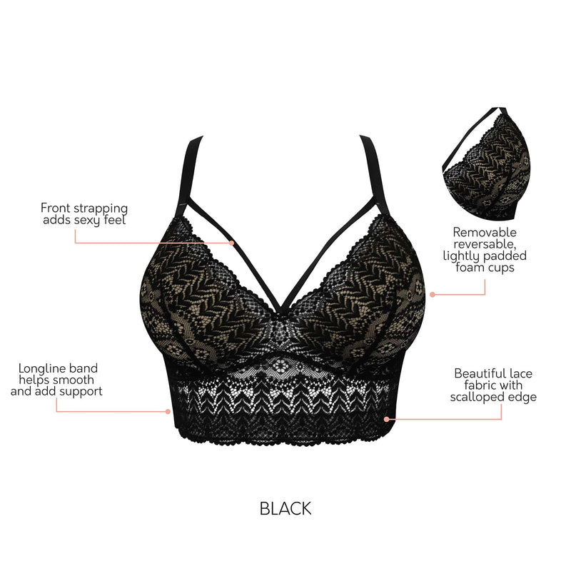 Mia Lace Wire-Free Padded Lace Bralette - Black