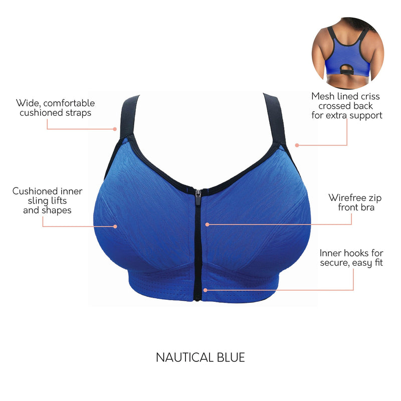 Parfait Lingerie Wave Wire-free Zip Front Sports Bra - Nautical Blue